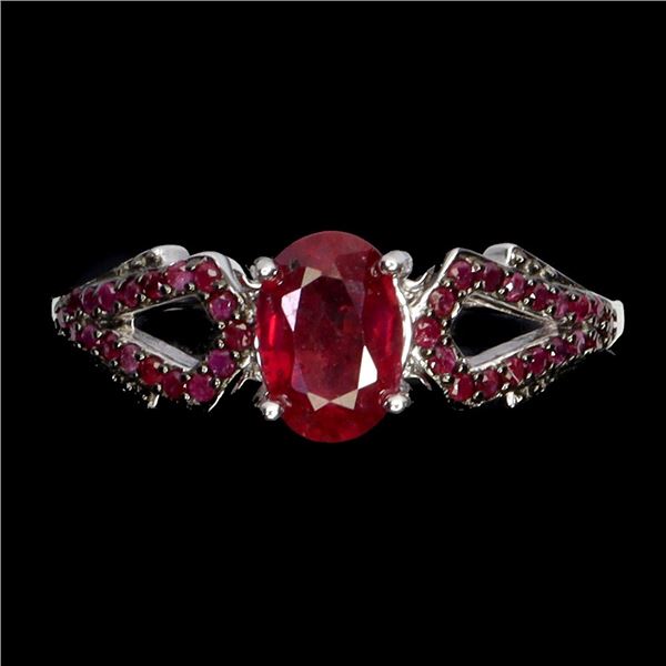 RUBY RING IN 14K WHITE PLATED GOLD OVER 925 STERLING SILVER - SIZE 6