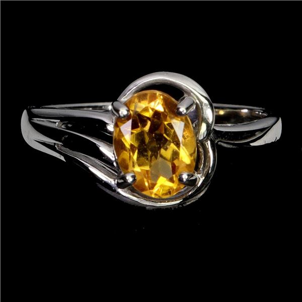 CITRINE RING IN 14K WHITE PLATED GOLD OVER 925 STERLING SILVER - SIZE 9 - APPRAISED REPLACEMENT VALU