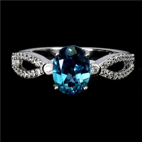 LONDON BLUE TOPAZ RING IN 14K WHITE PLATED GOLD OVER 925 STERLING SILVER - SIZE 8 - APPRAISED REPLAC