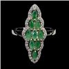 Image 1 : MARQUISE CUT EMERALD RING IN 14K WHITE PLATED GOLD OVER 925 STERLING SILVER - SIZE 9 - APPRAISED REP