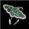 Image 2 : MARQUISE CUT EMERALD RING IN 14K WHITE PLATED GOLD OVER 925 STERLING SILVER - SIZE 9 - APPRAISED REP