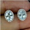 Image 2 : OVAL CUT AQUAMARINE EARRINGS IN 14K WHITE PLATED GOLD OVER 925 STERLING SILVER - APPRAISED REPLACEME