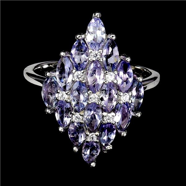 TANZANITE RING IN 14K WHITE PLATED GOLD OVER 925 STERLING SILVER - SIZE 7 - APPRAISED REPLACEMENT VA