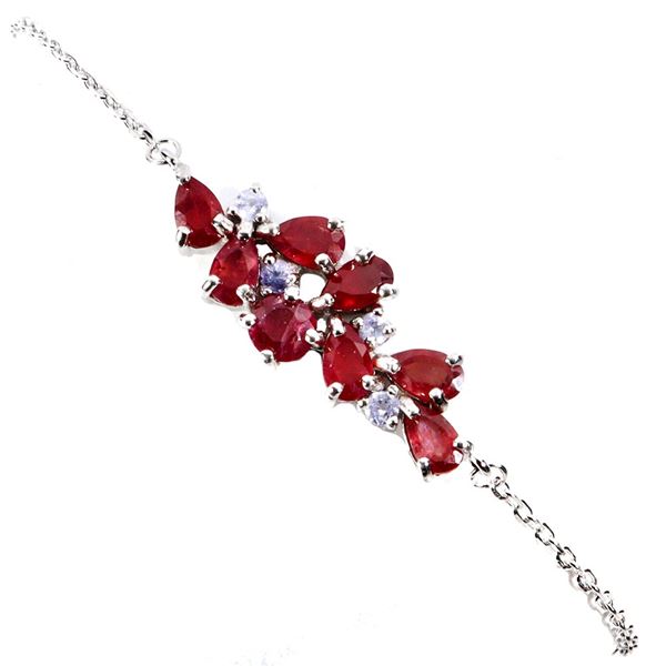 RUBY BRACELET IN 14K WHITE PLATED GOLD OVER 925 STERLING SILVER â€“ 6.5 INCHES - A