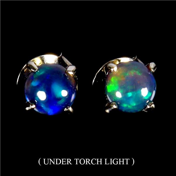 BLACK OPAL EARRINGS IN 14K WHITE PLATED GOLD OVER 925 STERLING SILVER - APPRAISED REPLACEMENT VALUE