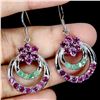 Image 1 : EMERALD AND RHODOLITE GARNET EARRINGS IN 14K WHITE PLATED GOLD OVER 925 STERLING SILVER - APPRAISED 
