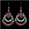 Image 2 : EMERALD AND RHODOLITE GARNET EARRINGS IN 14K WHITE PLATED GOLD OVER 925 STERLING SILVER - APPRAISED 
