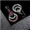 Image 3 : EMERALD AND RHODOLITE GARNET EARRINGS IN 14K WHITE PLATED GOLD OVER 925 STERLING SILVER - APPRAISED 