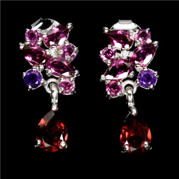 AMETHYST AND RHODOLITE GARNET IN 14K WHITE PLATED GOLD OVER 925 STERLING SILVER - APPRAISED REPLACEM