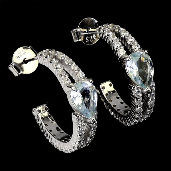 AQUAMARINE EARRINGS IN 14K WHITE PLATED GOLD OVER 925 STERLING SILVER - APPRAISED REPLACEMENT VALUE