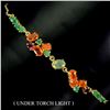 Image 1 : EMERALD AND ORANGE FIRE OPAL BRACELET IN 14K YELLOW PLATED GOLD OVER 925 STERLING SILVER - 8 INCHES 
