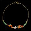 Image 2 : EMERALD AND ORANGE FIRE OPAL BRACELET IN 14K YELLOW PLATED GOLD OVER 925 STERLING SILVER - 8 INCHES 