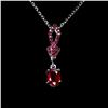 Image 1 : RUBY NECKLACE IN 14K WHITE PLATED GOLD OVER 925 STERLING SILVER -18 INCHES LONG - APPRAISED REPLACEM