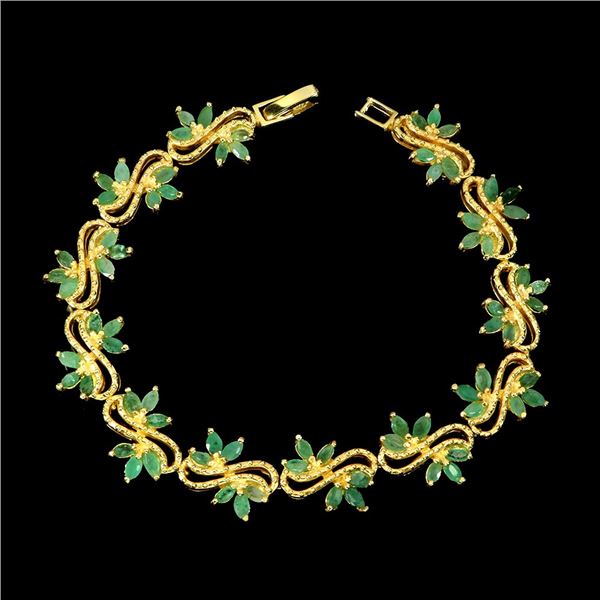 EMERALD BRACELET IN 14K YELLOW PLATED GOLD OVER 925 STERLING SILVER - APPRAISED REPLACEMENT VALUE