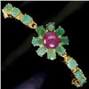 Image 2 : EMERALD AND BIG RUBY BRACELET IN 14K YELLOW PLATED GOLD OVER 925 STERLING SILVER - 7.5 INCHES - APPR