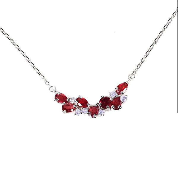 RUBY NECKLACE IN 14K WHITE PLATED GOLD OVER 925 STERLING SILVER - 17.5 INCHES LONG - APPRAISED REPLA