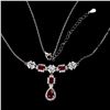 Image 3 : RUBY NECKLACE IN 14K WHITE PLATED GOLD OVER 925 STERLING SILVER - 18 INCHES LONG - APPRAISED REPLACE