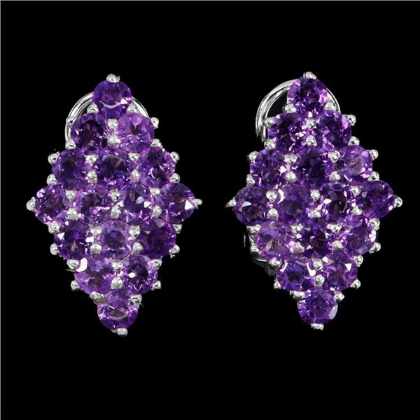 AMETHYST EARRINGS IN 14K WHITE PLATED GOLD OVER 925 STERLING SILVER - APPRAISED REPLACEMENT VALUE
