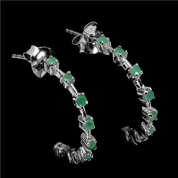 EMERALD EARRINGS IN 14K WHITE PLATED GOLD OVER 925 STERLING SILVER - APPRAISED REPLACEMENT VALUE