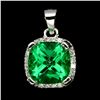 Image 1 : CUSHION CUT GREEN TOPAZ PENDANT IN 14K WHITE PLATED GOLD OVER 925 STERLING SILVER - APPRAISED REPLAC
