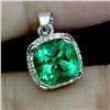 Image 2 : CUSHION CUT GREEN TOPAZ PENDANT IN 14K WHITE PLATED GOLD OVER 925 STERLING SILVER - APPRAISED REPLAC