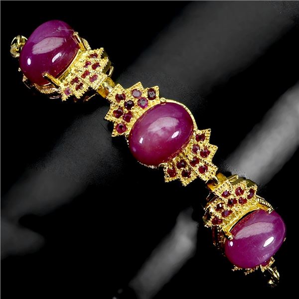 RUBY BRACELET IN 14K YELLOW PLATED GOLD OVER 925 STERLING SILVER - 9 INCHES - APPRAISED REPLACEMENT 
