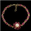 Image 1 : RUBY AND PEARL BRACELET IN 14K YELLOW PLATED GOLD OVER 925 STERLING SILVER - 8 INCHES LONG - APPRAIS