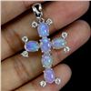 Image 2 : BLUE OPAL CROSS PENDANT IN 14K WHITE PLATED GOLD OVER 925 STERLING SILVER - APPRAISED REPLACEMENT VA