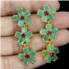 Image 1 : EMERALD AND RUBY EARRINGS IN 14K YELLOW PLATED GOLD OVER 925 STERLING SILVER - APPRAISED REPLACEMENT