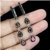 Image 1 : TOURMALINE AND BLACK SPINEL EARRINGS IN 14K WHITE PLATED GOLD OVER 925 STERLING SILVER - APPRAISED R