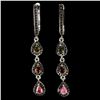 Image 2 : TOURMALINE AND BLACK SPINEL EARRINGS IN 14K WHITE PLATED GOLD OVER 925 STERLING SILVER - APPRAISED R
