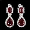Image 1 : RUBY EARRINGS IN 14K WHITE PLATED GOLD OVER 925 STERLING SILVER - APPRAISED REPLACEMENT VALUE