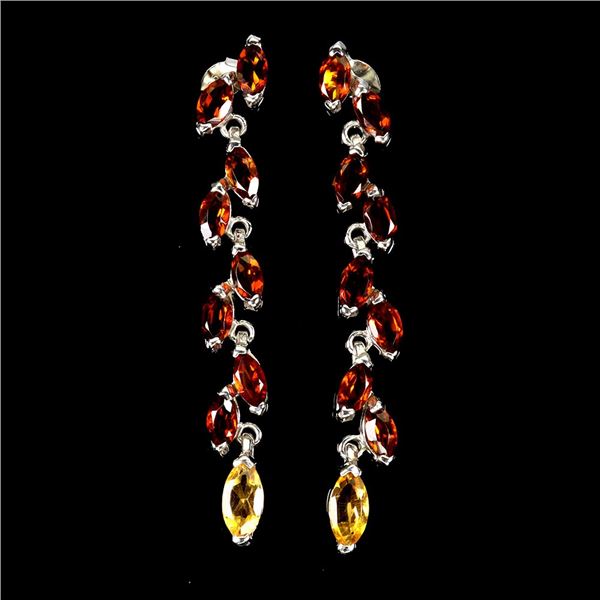 CITRINE EARRINGS IN 14K WHITE PLATED GOLD OVER 925 STERLING SILVER - APPRAISED REPLACEMENT VALUE