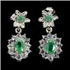 Image 1 : EMERALD AND AQUAMARINE EARRINGS IN 14K WHITE PLATED GOLD OVER 925 STERLING SILVER - APPRAISED REPLAC