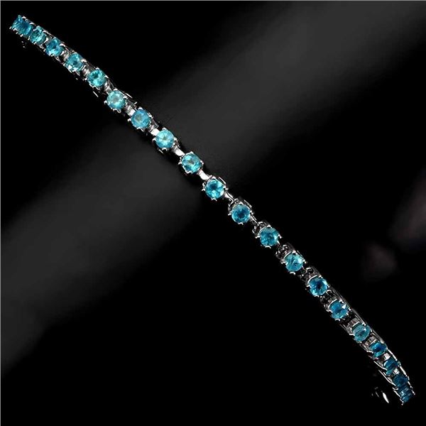 ROUND APATITE CUT BRACELET IN 14K WHITE PLATED GOLD OVER 925 STERLING SILVER - 10 INCHES LONG - APPR