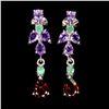 Image 1 : MOZAMBIDUE GARNET, EMERALD AND AMETHYST EARRINGS IN 14K WHITE PLATED GOLD OVER 925 STERLING SILVER -