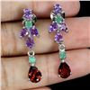 Image 2 : MOZAMBIDUE GARNET, EMERALD AND AMETHYST EARRINGS IN 14K WHITE PLATED GOLD OVER 925 STERLING SILVER -
