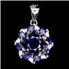 Image 1 : BLUE SAPPHIRE PENDANT IN 14K WHITE PLATED GOLD OVER 925 STERLING SILVER - APPRAISED REPLACEMENT VALU