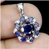 Image 2 : BLUE SAPPHIRE PENDANT IN 14K WHITE PLATED GOLD OVER 925 STERLING SILVER - APPRAISED REPLACEMENT VALU