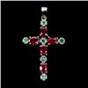 Image 1 : RUBY AND EMERALD CROSS PENDANT IN 14K WHITE PLATED GOLD OVER 925 STERLING SILVER - APPRAISED REPLACE
