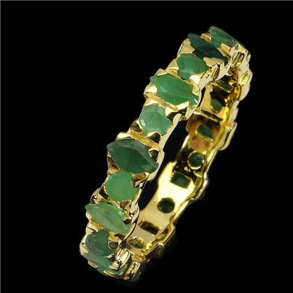 MARQUISE CUT EMERALD RING IN 14K YELLOW PLATED GOLD OVER 925 STERLING SILVER - APPRAISED REPLACEMENT