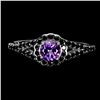 Image 1 : AMETHYSY AND BLACK SPINEL RING IN 14K WHITE PLATED GOLD OVER 925 STERLING SILVER - SIZE 9 - APPRAISE