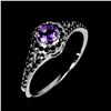 Image 2 : AMETHYSY AND BLACK SPINEL RING IN 14K WHITE PLATED GOLD OVER 925 STERLING SILVER - SIZE 9 - APPRAISE