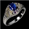 Image 2 : KYANITE, AMETHYST AND SAPPHIRE RING IN 14K WHITE PLATED GOLD OVER 925 STERLING SILVER - SIZE 9 - APP