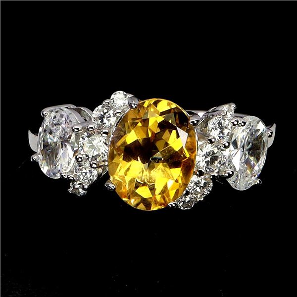 CITRINE RING IN 14K WHITE PLATED GOLD OVER 925 STERLING SILVER - SIZE 7.5 - APPRAISED REPLACEMENT VA