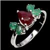 Image 2 : RUBY AND EMERALD RING IN 14K WHITE PLATED GOLD OVER 925 STERLING SILVER - SIZE 8 - APPRAISED REPLACE
