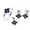 Image 1 : VERY RARE BLACK SAPPHIRE SET (RING, EARRINGS, PENDANT) IN 14K WHITE PLATED GOLD OVER 925 STERLING SI