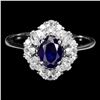 Image 1 : BLUE SAPPHIRE RING IN 14K WHITE PLATED GOLD OVER 925 STERLING SILVER - SIZE 8 - APPRAISED REPLACEMEN