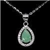 Image 1 : PEAR CUT EMERALD NECKLACE IN 14K WHITE PLATED GOLD OVER 925 STERLING SILVER - 18 INCHES LONG - APPRA