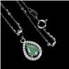 Image 2 : PEAR CUT EMERALD NECKLACE IN 14K WHITE PLATED GOLD OVER 925 STERLING SILVER - 18 INCHES LONG - APPRA